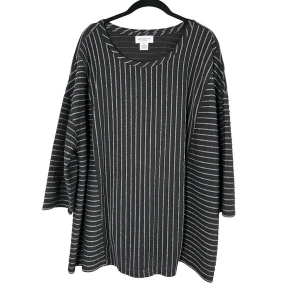Liz Claiborne Striped Sweater 3X Black Neutral Minimalist Funky Retro Mature - Picture 1 of 10